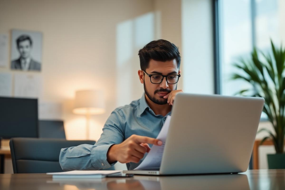 Empresário analisando faturas em atraso no notebook